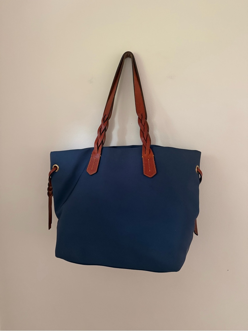 Dooney & Bourke Nylon Shopper Tote Navy Vacchetta Leather Braided Shoulder Bag - Picture 5 of 11